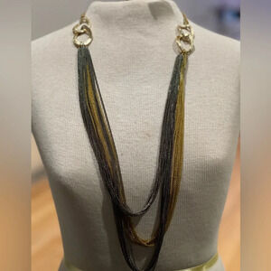 Two Tone Multi Chain Open Circle Drape Adjustable Necklace.